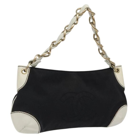 CHANEL Shoulder Bag Canvas Black Gold CC - Picture 1 of 15